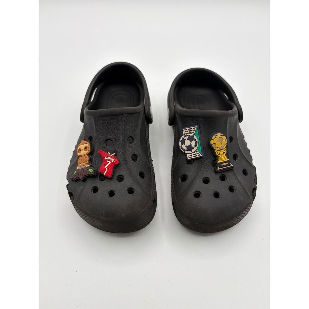 Crocs Baya Clog Kids Size C11 Black Soccer World Cup Charms